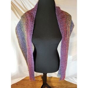 Mucros Weavers Scarf Killarney Ireland Cashmere Merino Blend Fringe Pink Blue